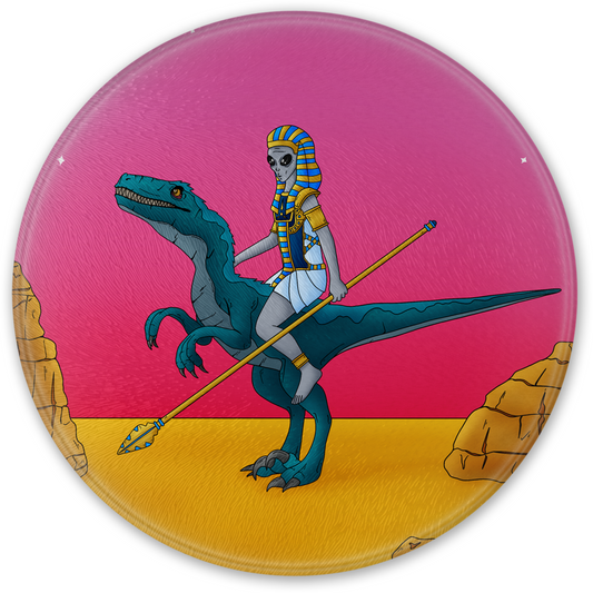 Ancient Alien Round Glass Chopping Board