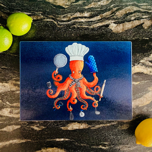 Deeply Delicious Octopus Chef Glass Chopping Board