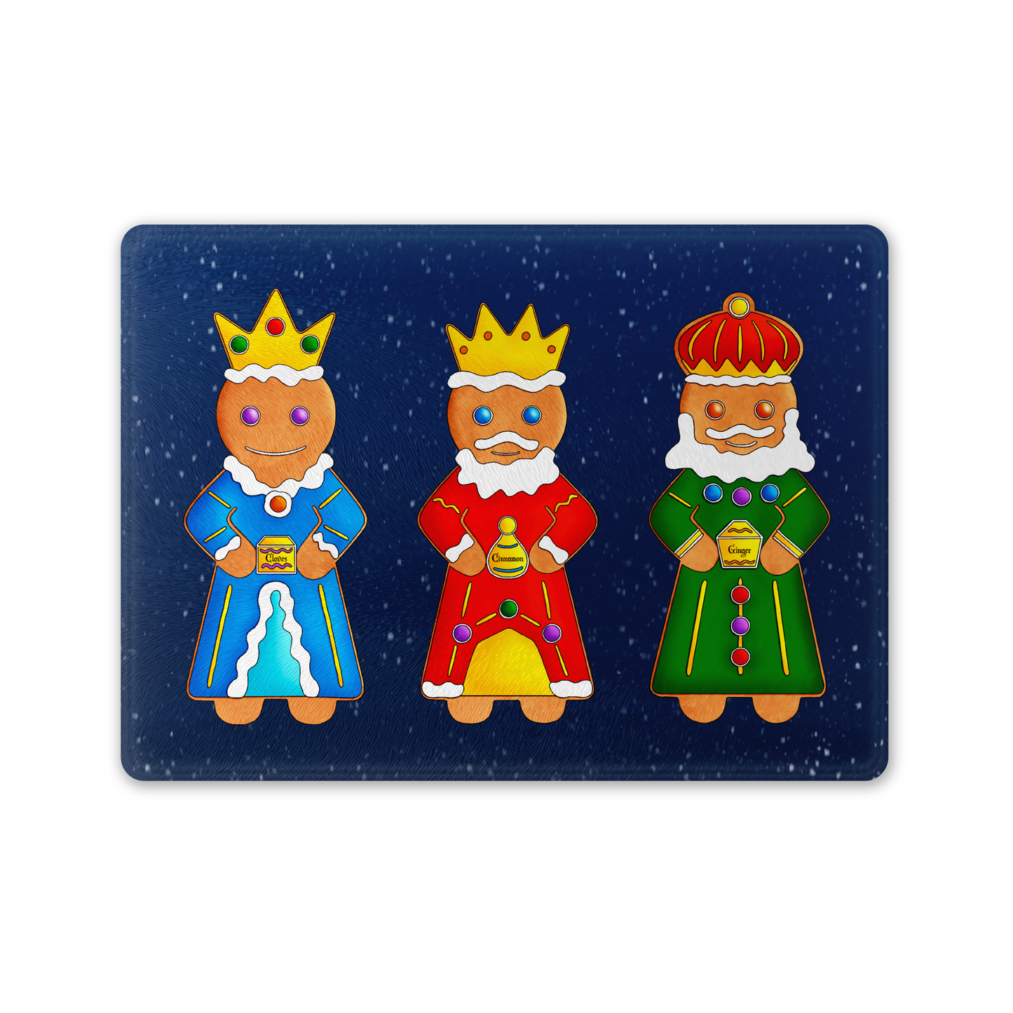 Three Wise Gingerbread Men Glass Christmas Chopping Board