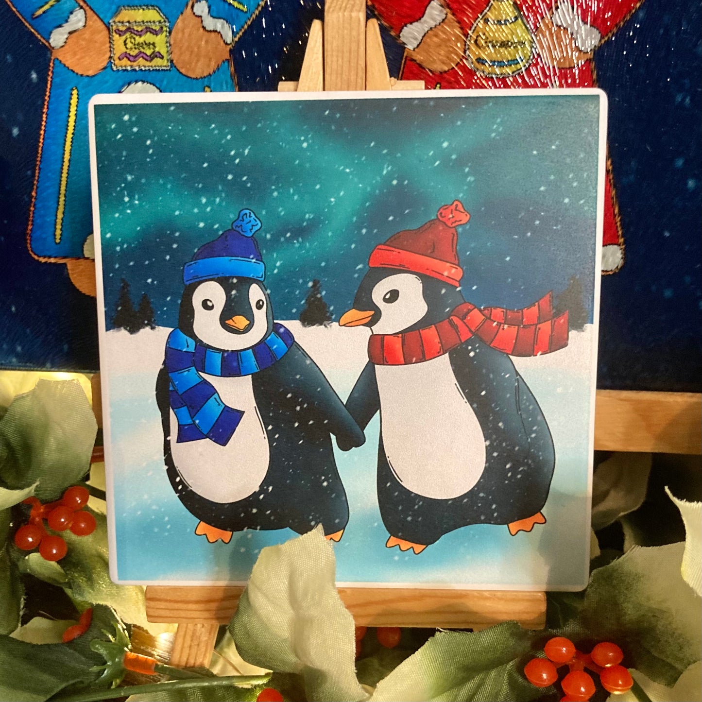 Winter Penguins Christmas Ceramic Coaster