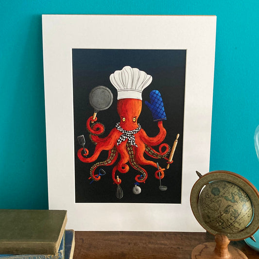 Deeply Delicious Octopus Mounted Art Print