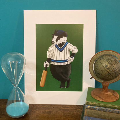 Cricket Badger Mounted Giclée Art Print