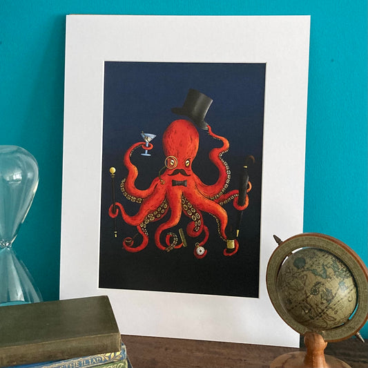 Deeply Dapper Octopus Mounted Art Print