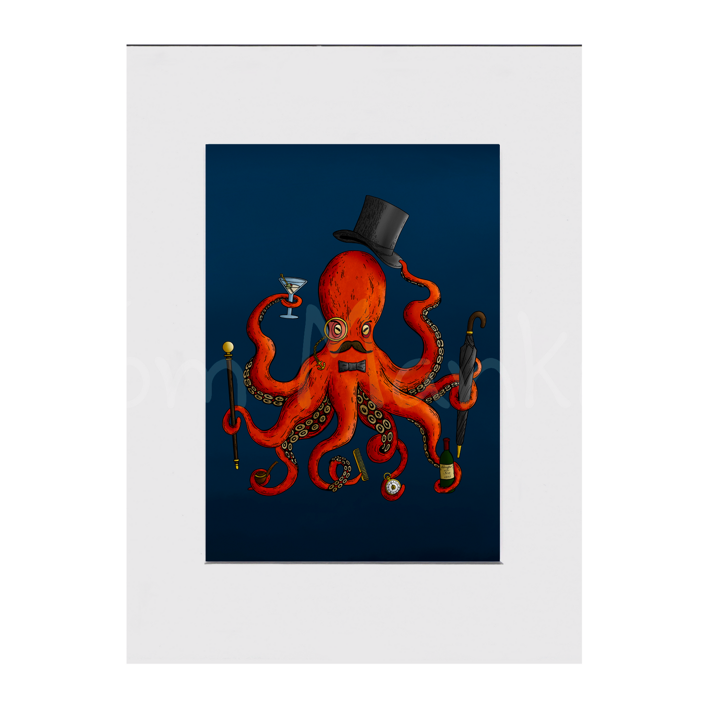 Deeply Dapper Octopus Mounted Giclée Art Print