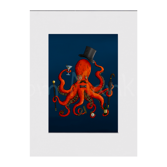Deeply Dapper Octopus Mounted Giclée Art Print