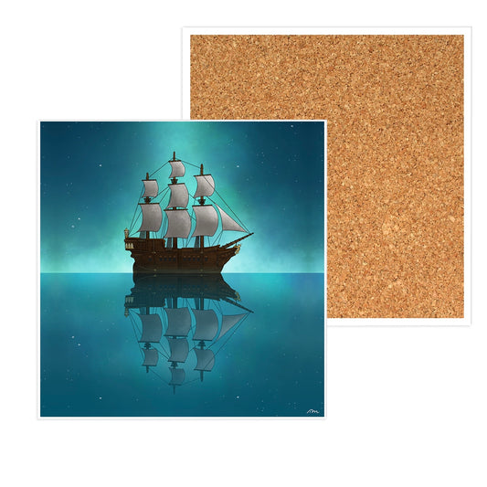 Starry Seas Ship Ceramic Coaster