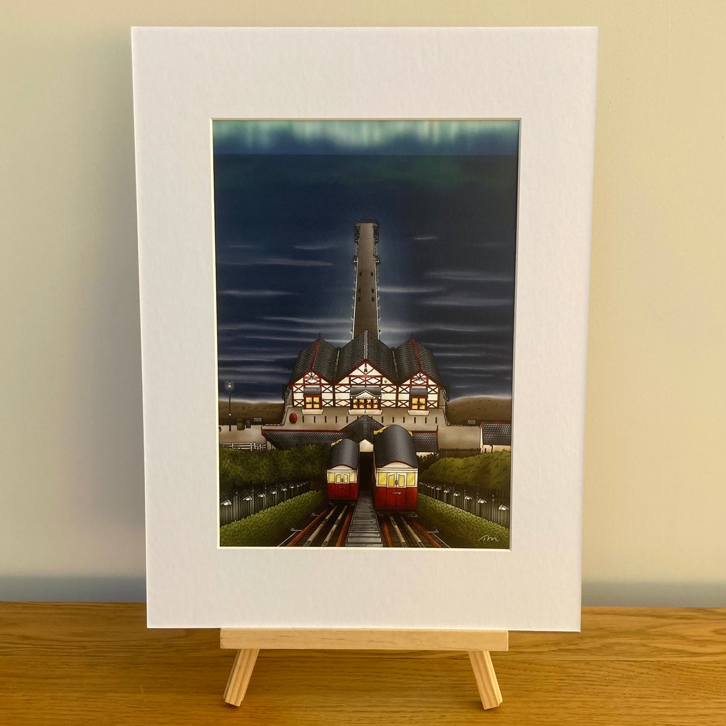 Saltburn Pier and Cliff Lift Mounted Art Print