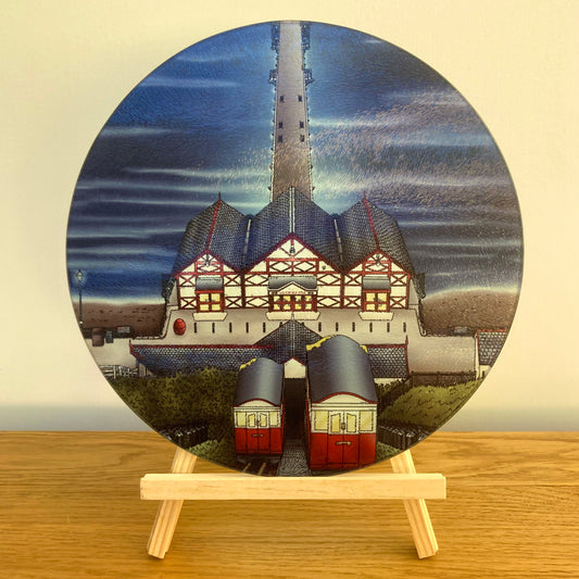 Saltburn Pier and Cliff Lift Round Glass Chopping Board