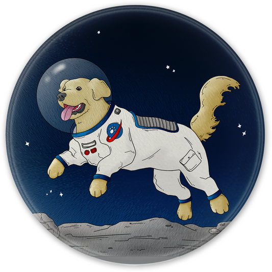 Moon Walkies Astronaut Dog Round Glass Chopping Board