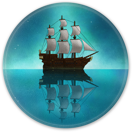 Starry Seas Ship Round Glass Chopping Board