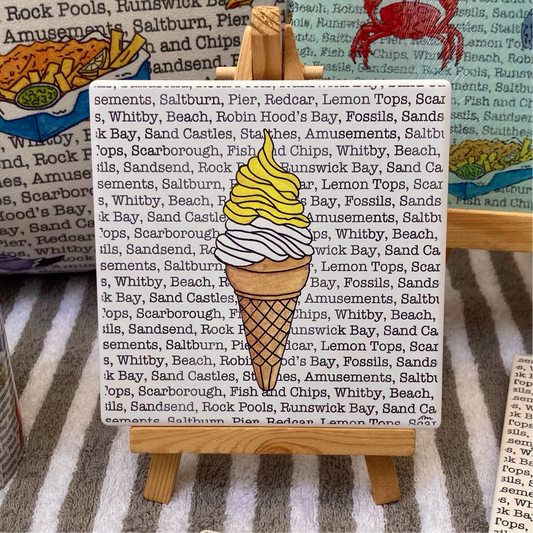 North Yorkshire Seaside Lemon Top Ice Cream Ceramic Coaster