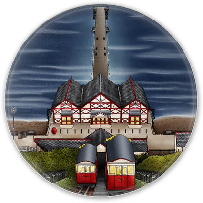 Saltburn Pier and Cliff Lift Round Glass Chopping Board