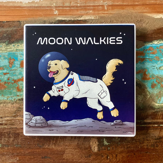 Moon Walkies Astronaut Dog Ceramic Coaster