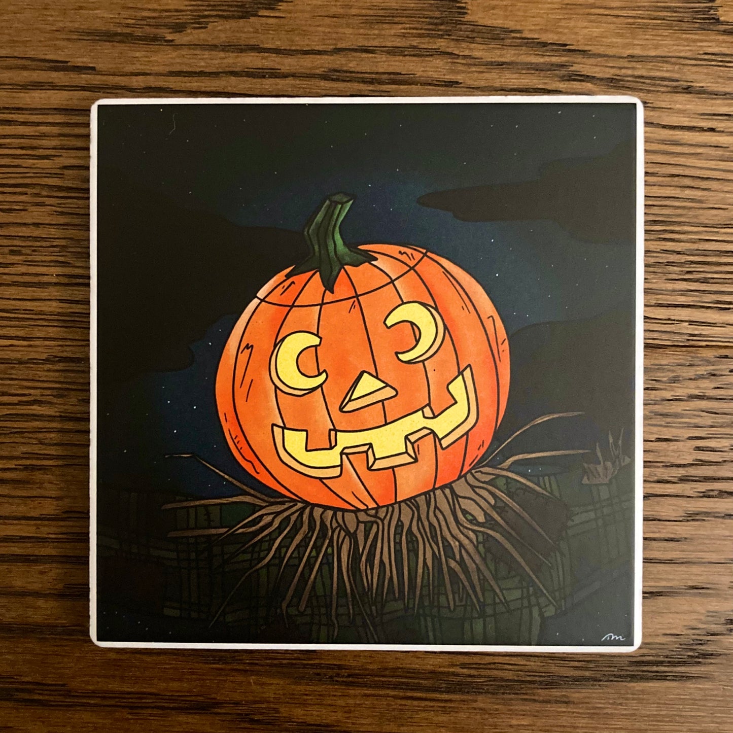 Pumpkin Scarecrow Halloween Ceramic Coaster