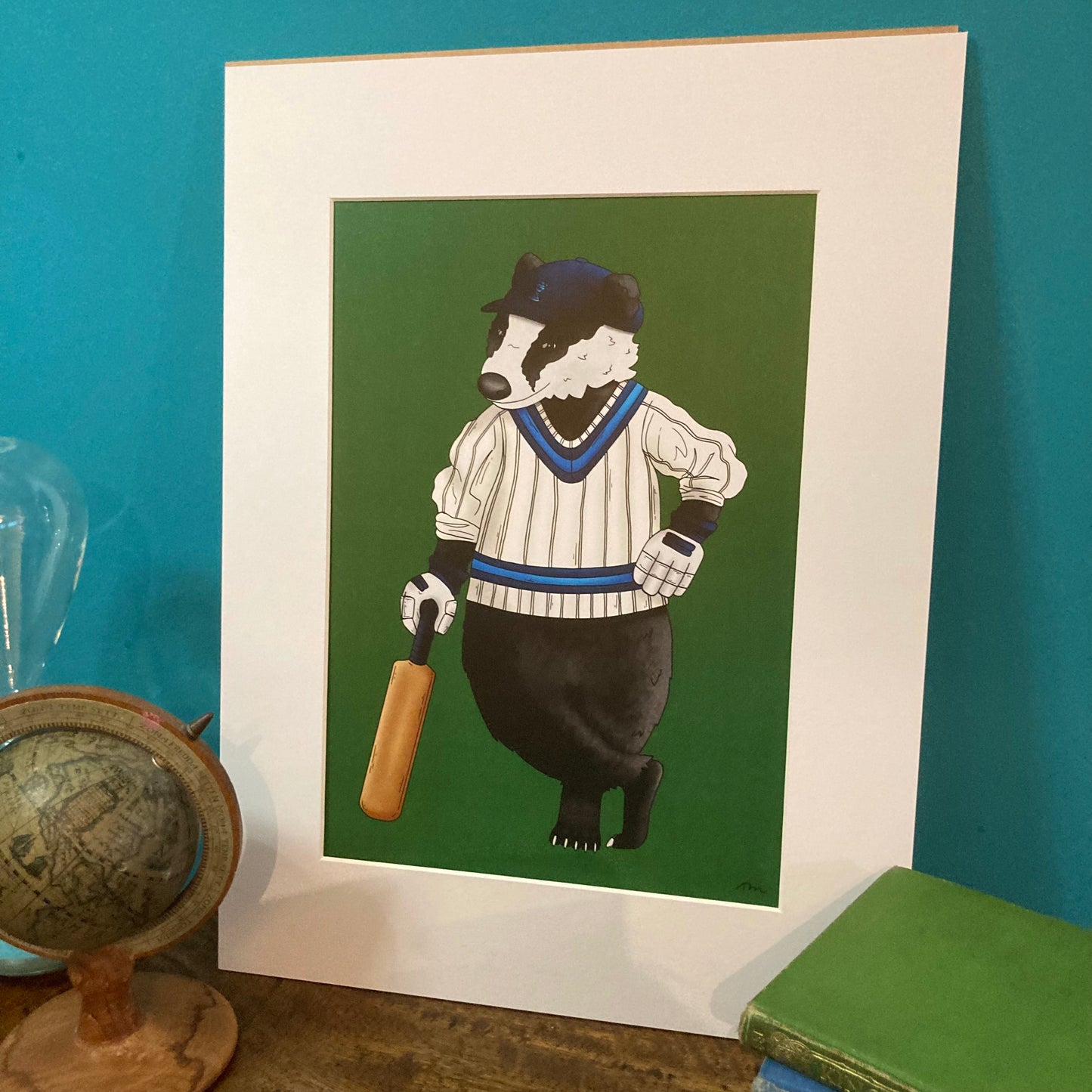 Cricket Badger Mounted Art Print