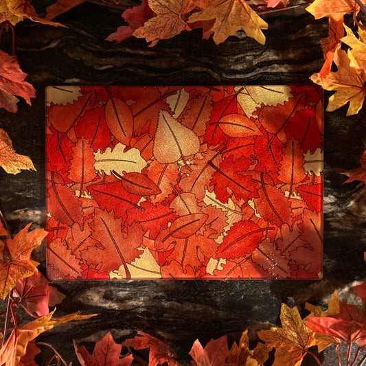 Autumn Leaves Glass Chopping Board