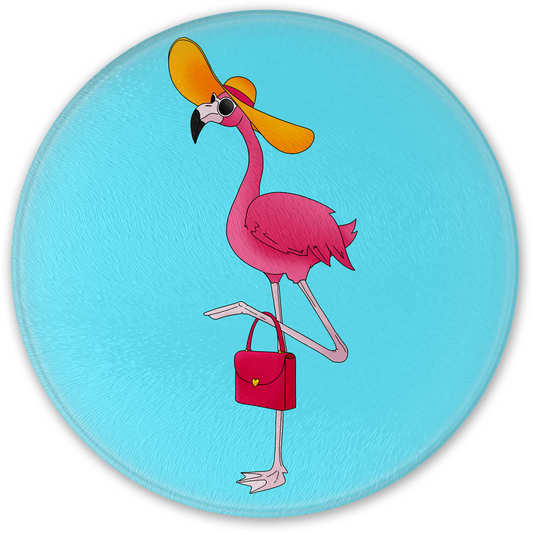 Ms Flo Mingo Flamingo Round Glass Chopping Board