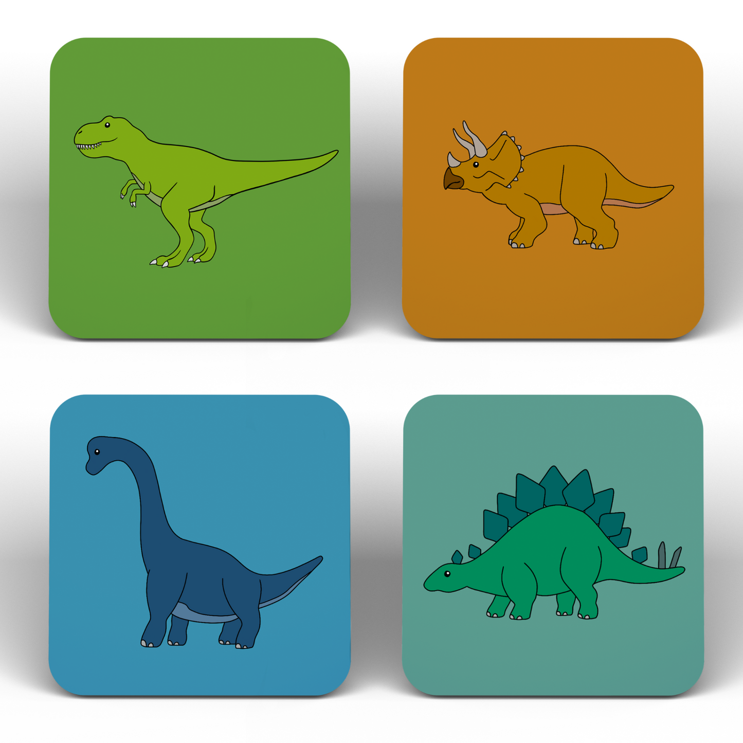 Colourful Dinosaur Coasters (Set of 4)