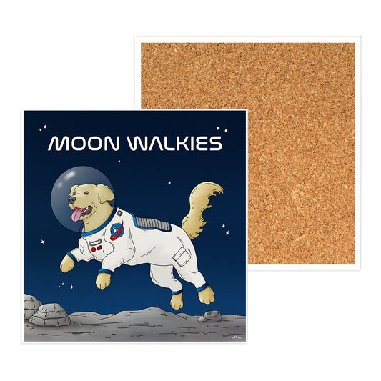 Moon Walkies Astronaut Dog Ceramic Coaster