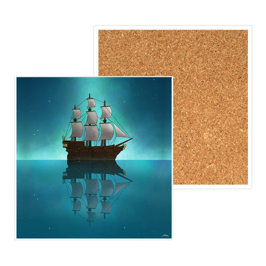 Starry Seas Ship Ceramic Coaster