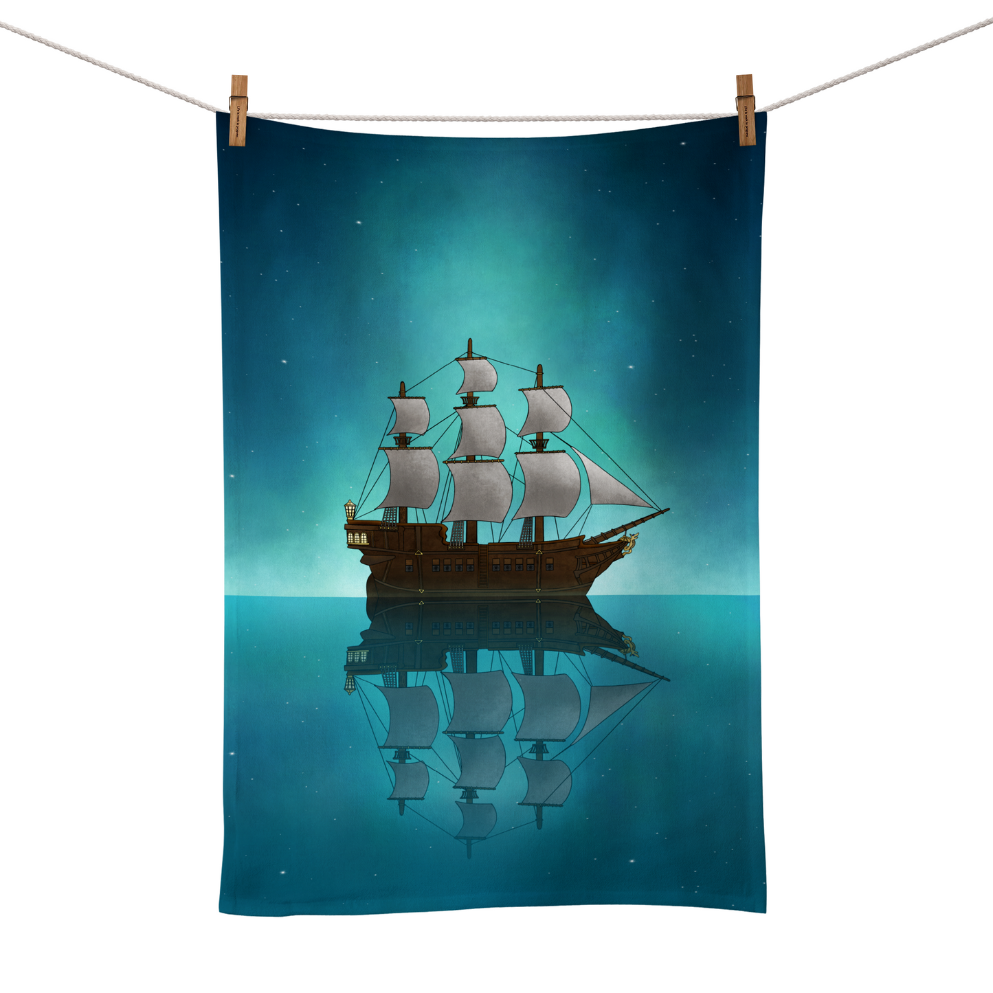 Starry Seas Ship Tea Towel